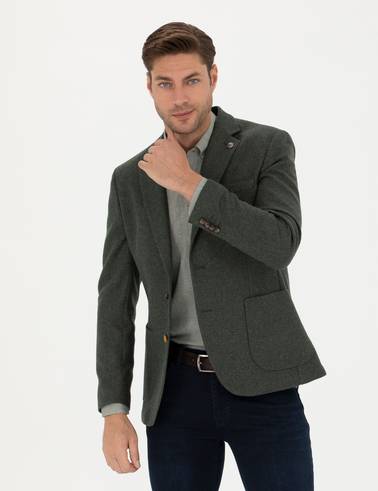 Haki Slim Fit Yün Karışımlı Ceket