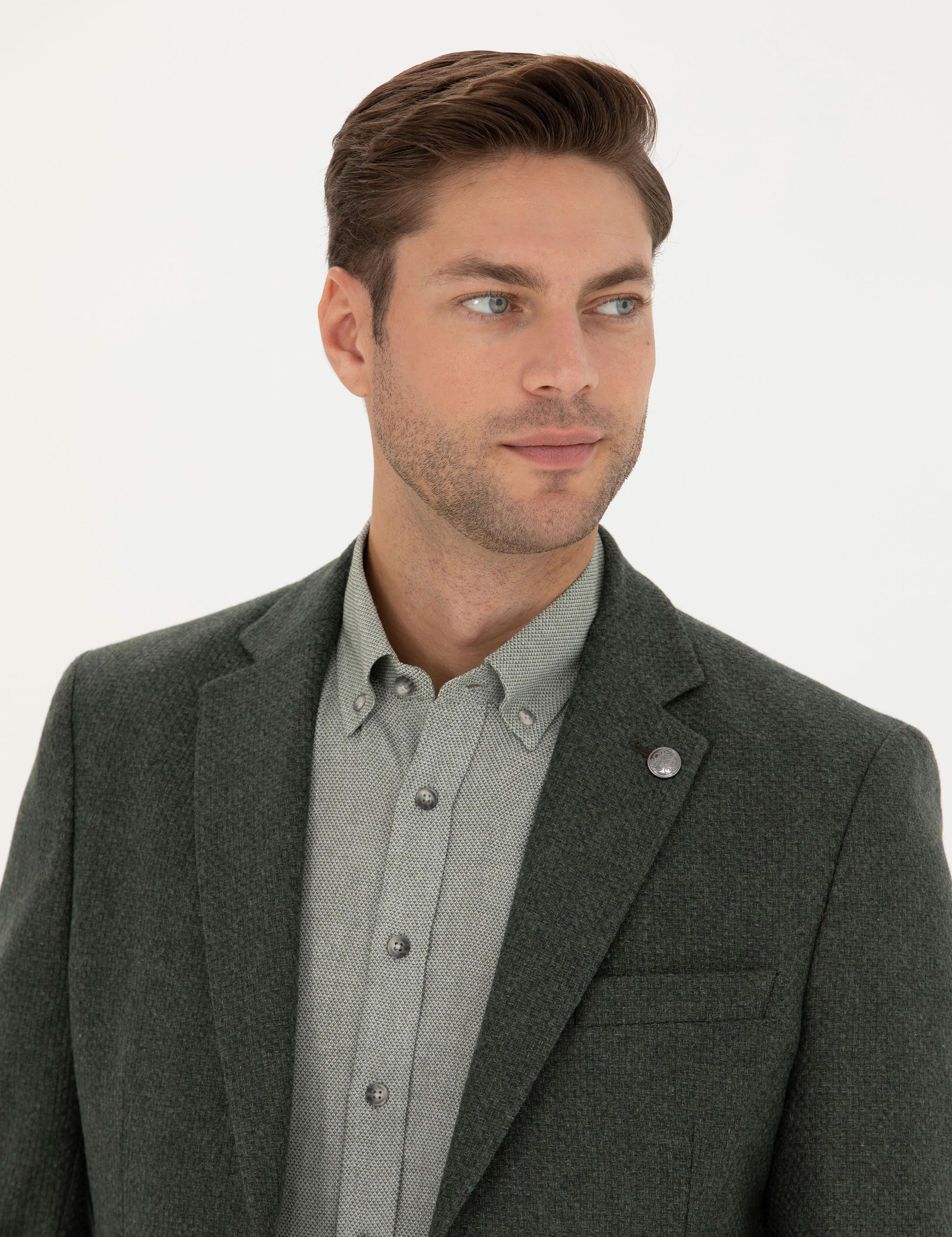 Haki Slim Fit Yün Karışımlı Ceket