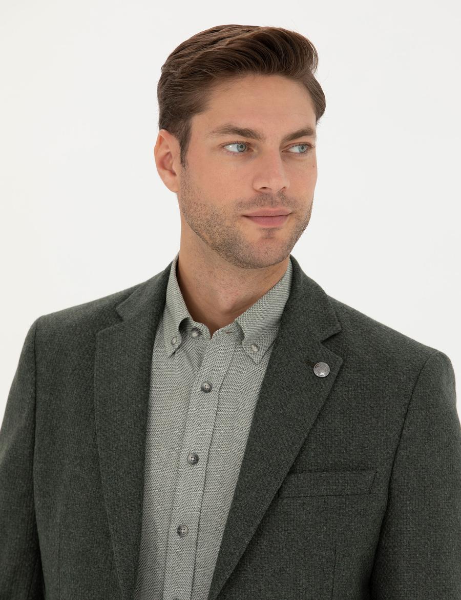 Haki Slim Fit Yün Karışımlı Ceket