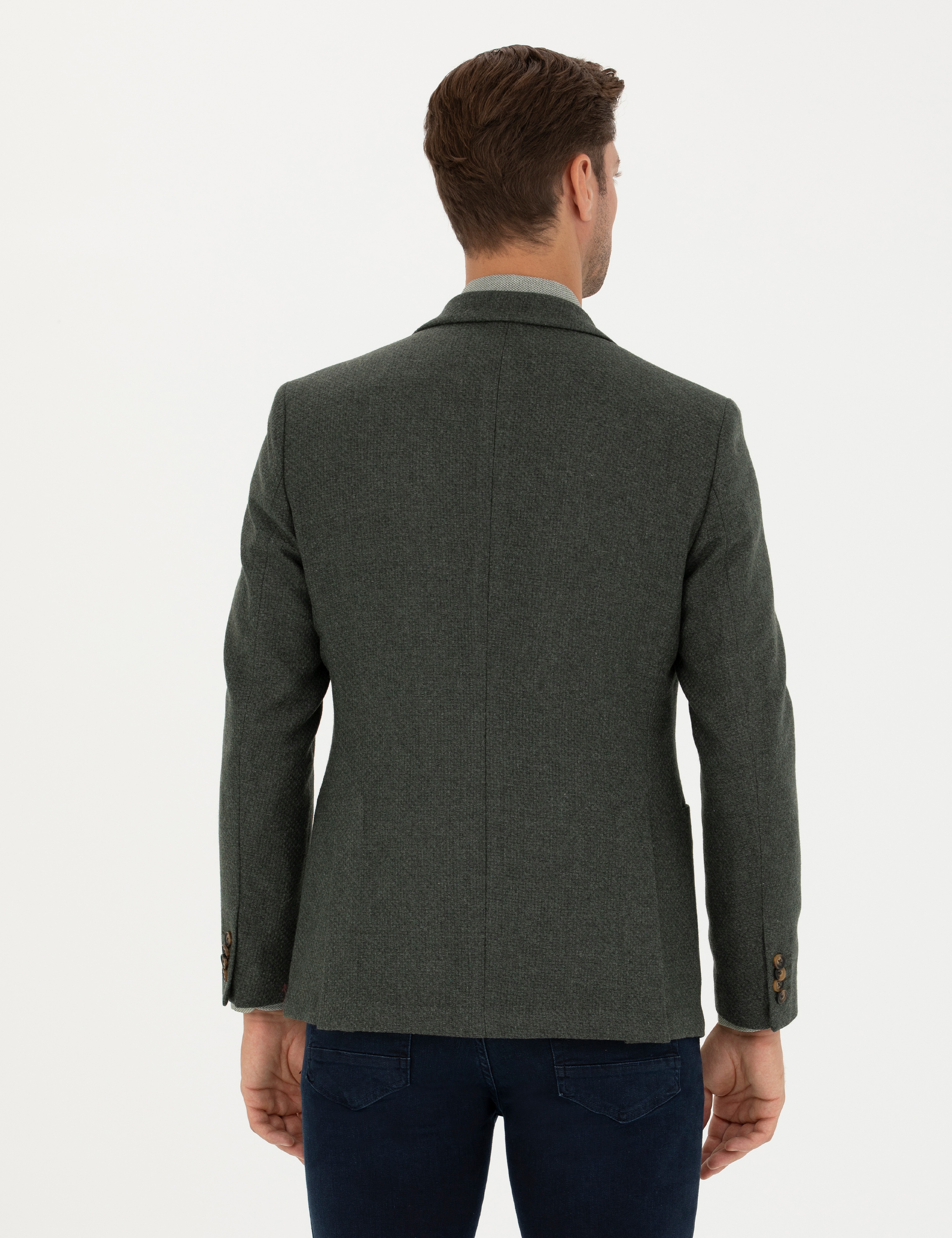 Haki Slim Fit Yün Karışımlı Ceket