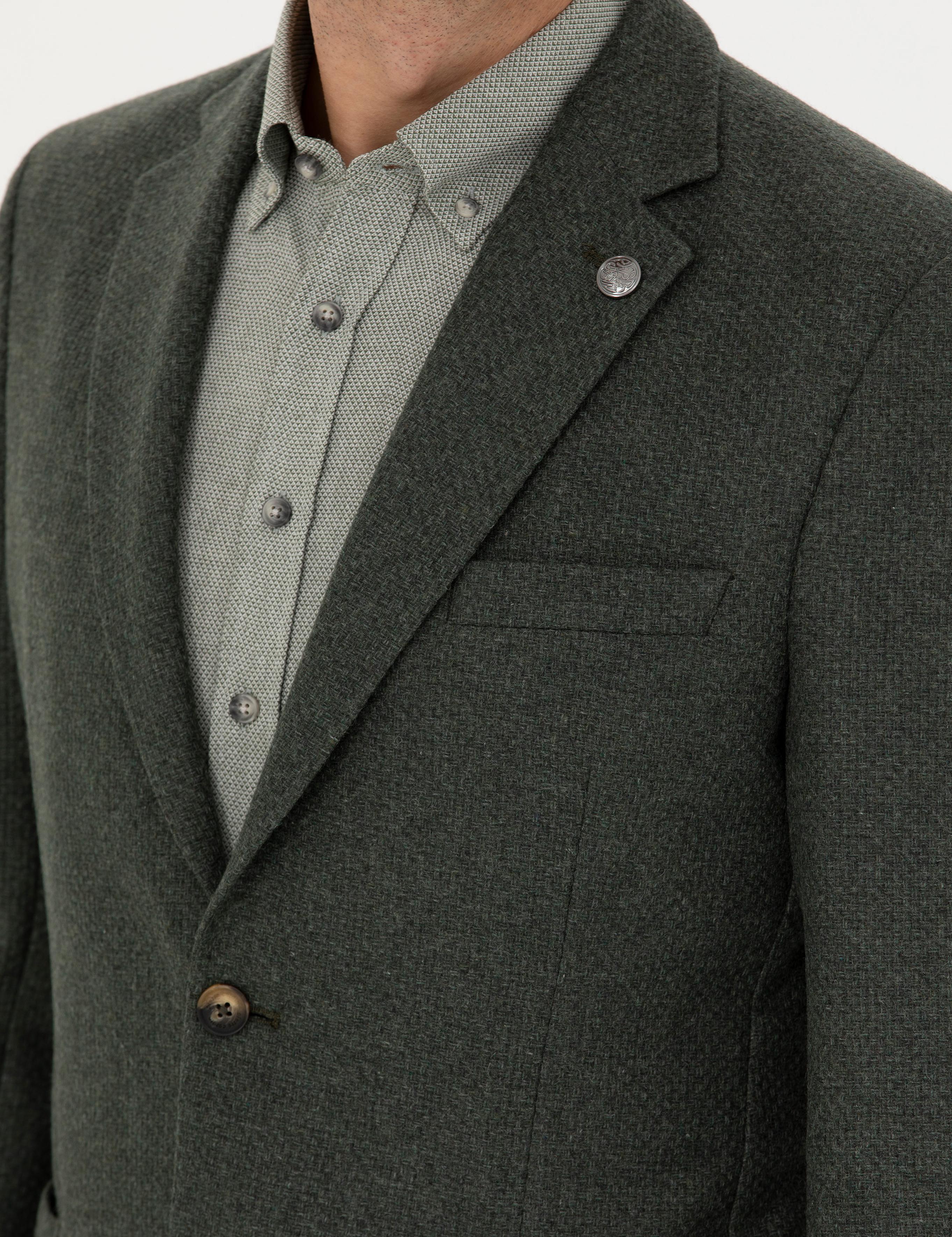 Haki Slim Fit Yün Karışımlı Ceket