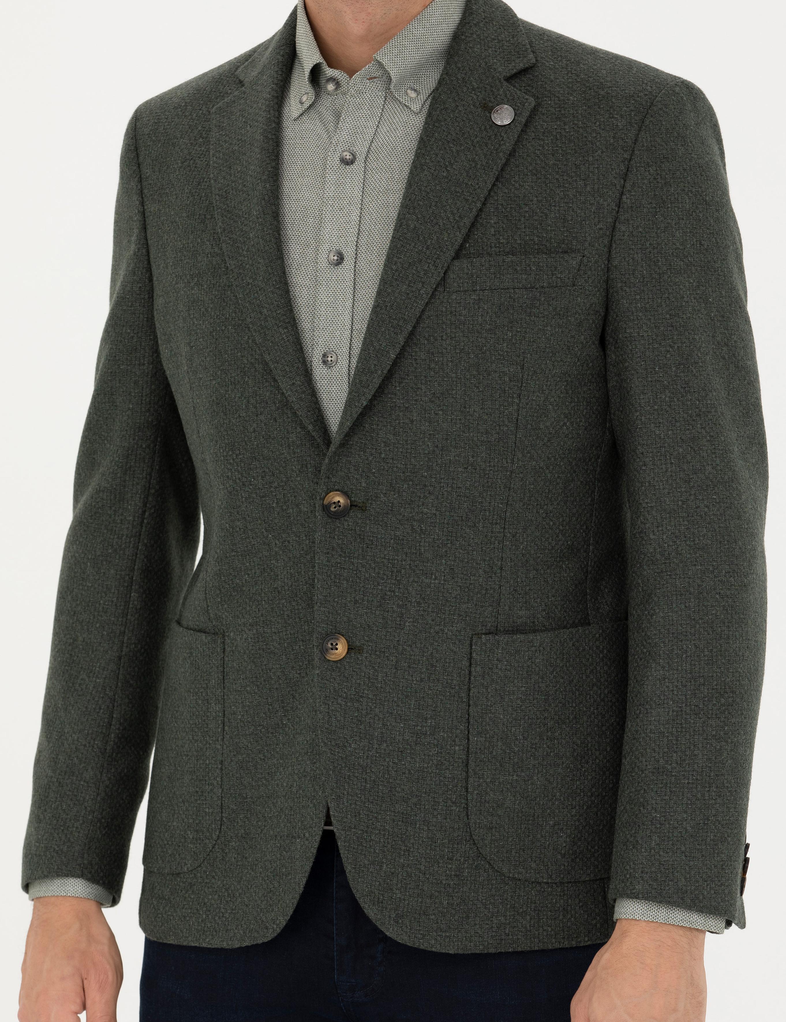 Haki Slim Fit Yün Karışımlı Ceket