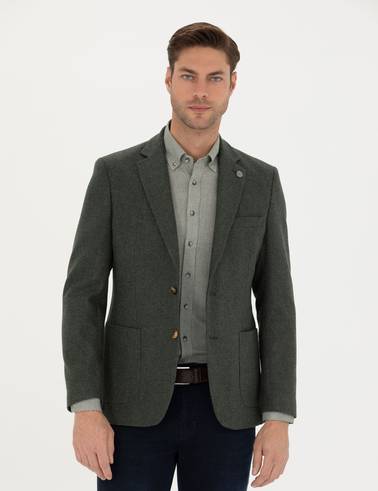Haki Slim Fit Yün Karışımlı Ceket