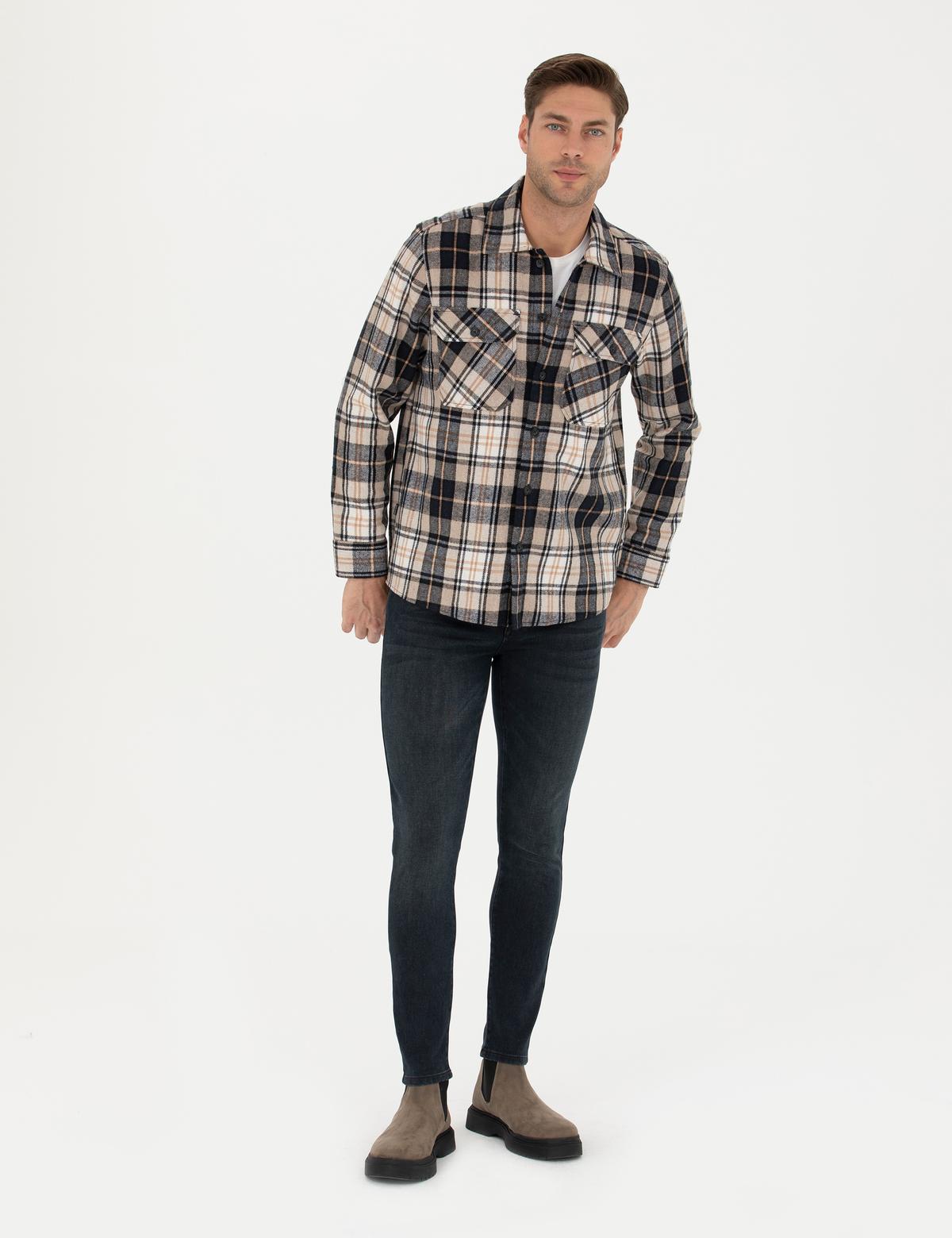 Lacivert Oversize Oduncu Gömlek - 50275763022