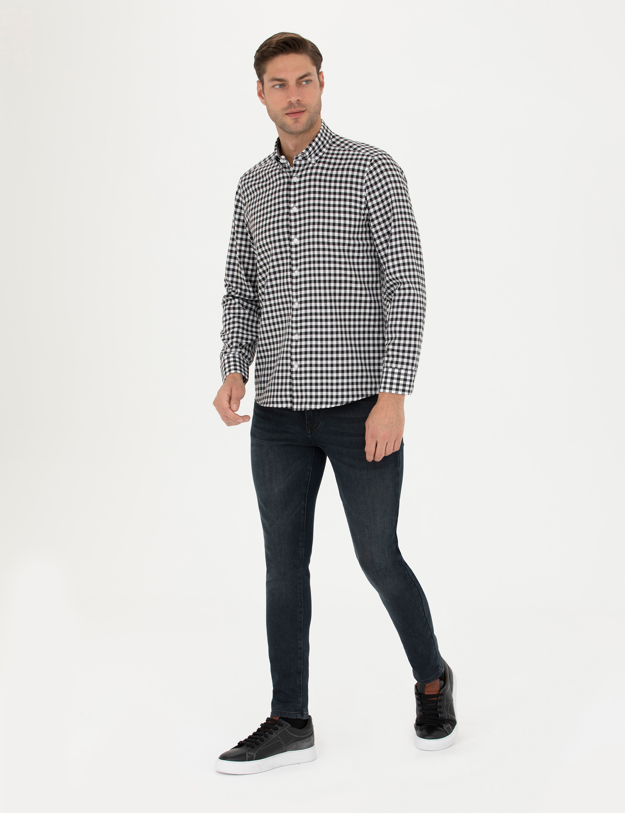 Siyah Regular Fit Uzun Kollu Gömlek - Image 4