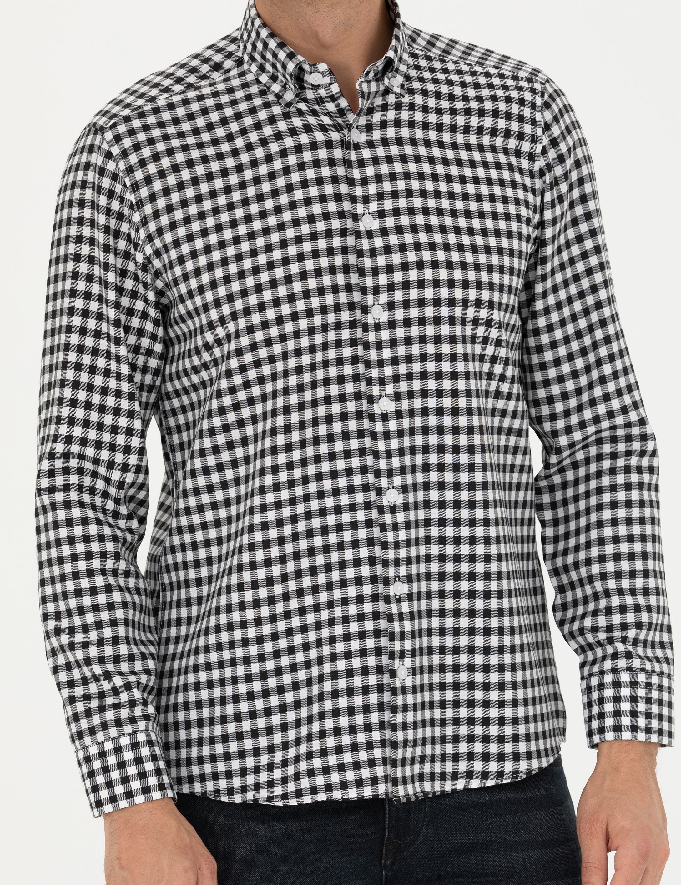 Siyah Regular Fit Uzun Kollu Gömlek - Image 6