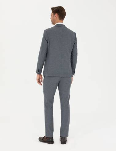 Koyu Mavi Slim Fit Çizgili Takım Elbise