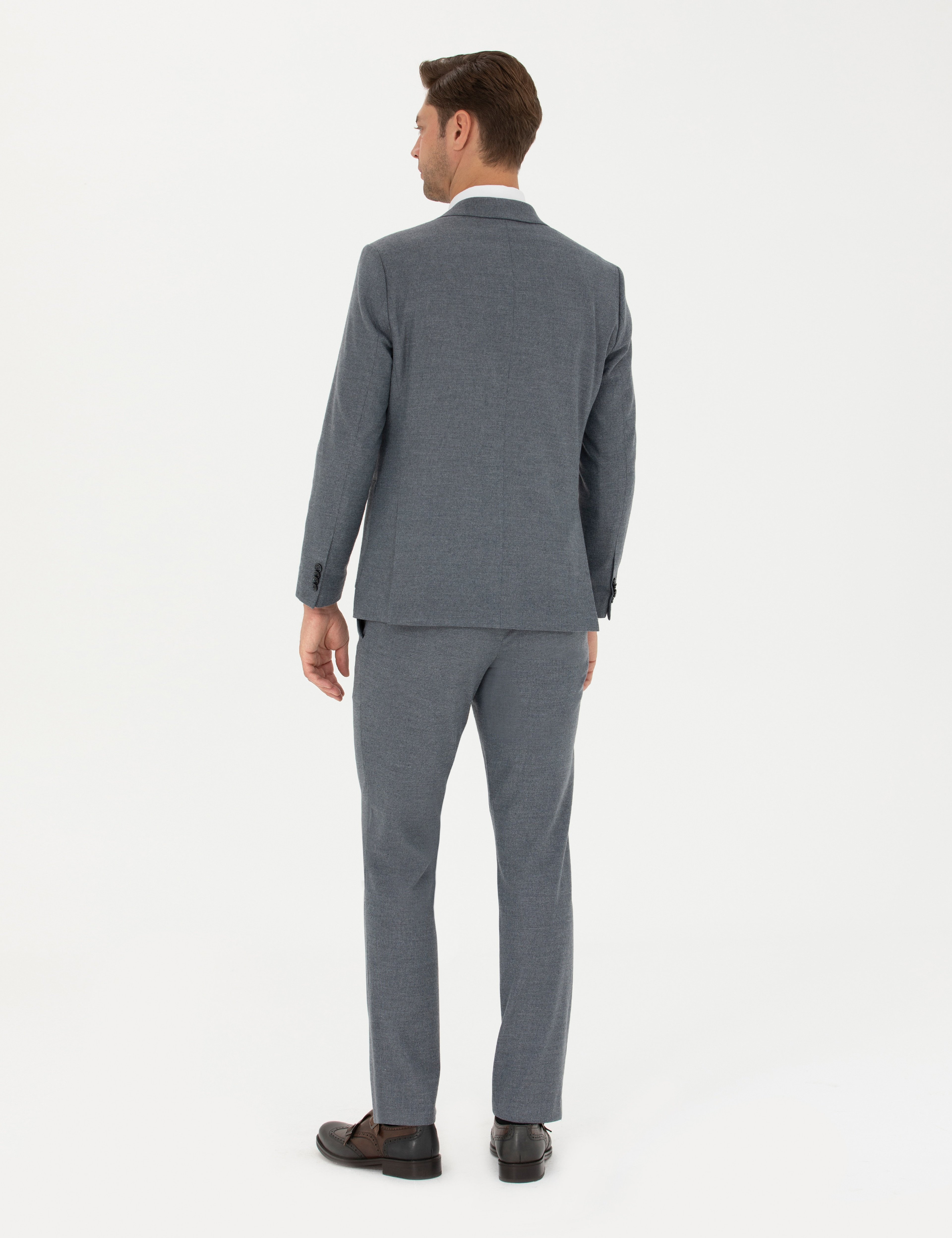 Koyu Mavi Slim Fit Çizgili Takım Elbise