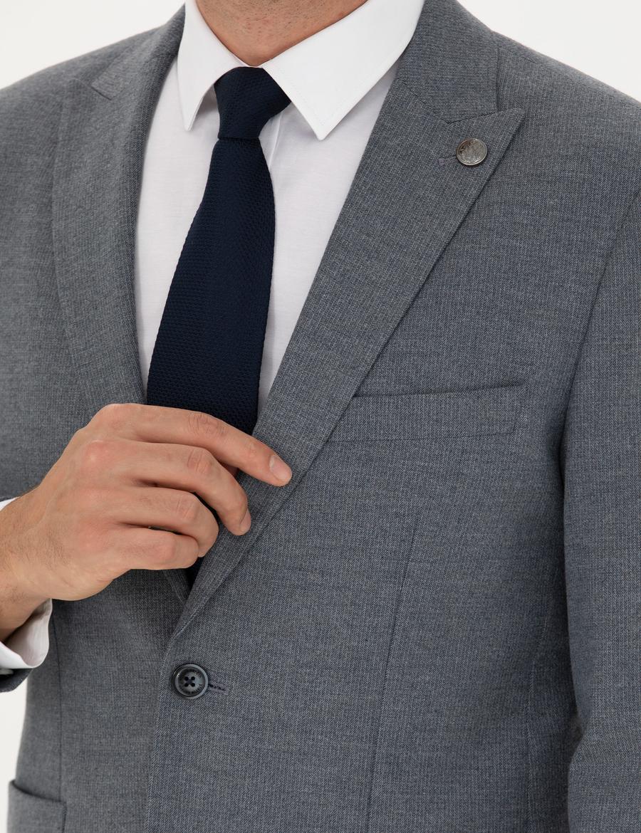 Koyu Mavi Slim Fit Çizgili Takım Elbise