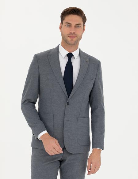 Koyu Mavi Slim Fit Çizgili Takım Elbise - 50274461008