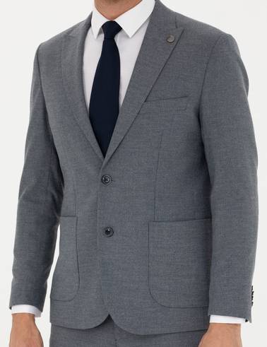 Koyu Mavi Slim Fit Çizgili Takım Elbise
