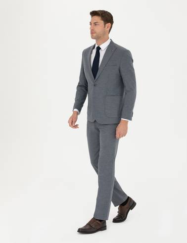 Koyu Mavi Slim Fit Çizgili Takım Elbise