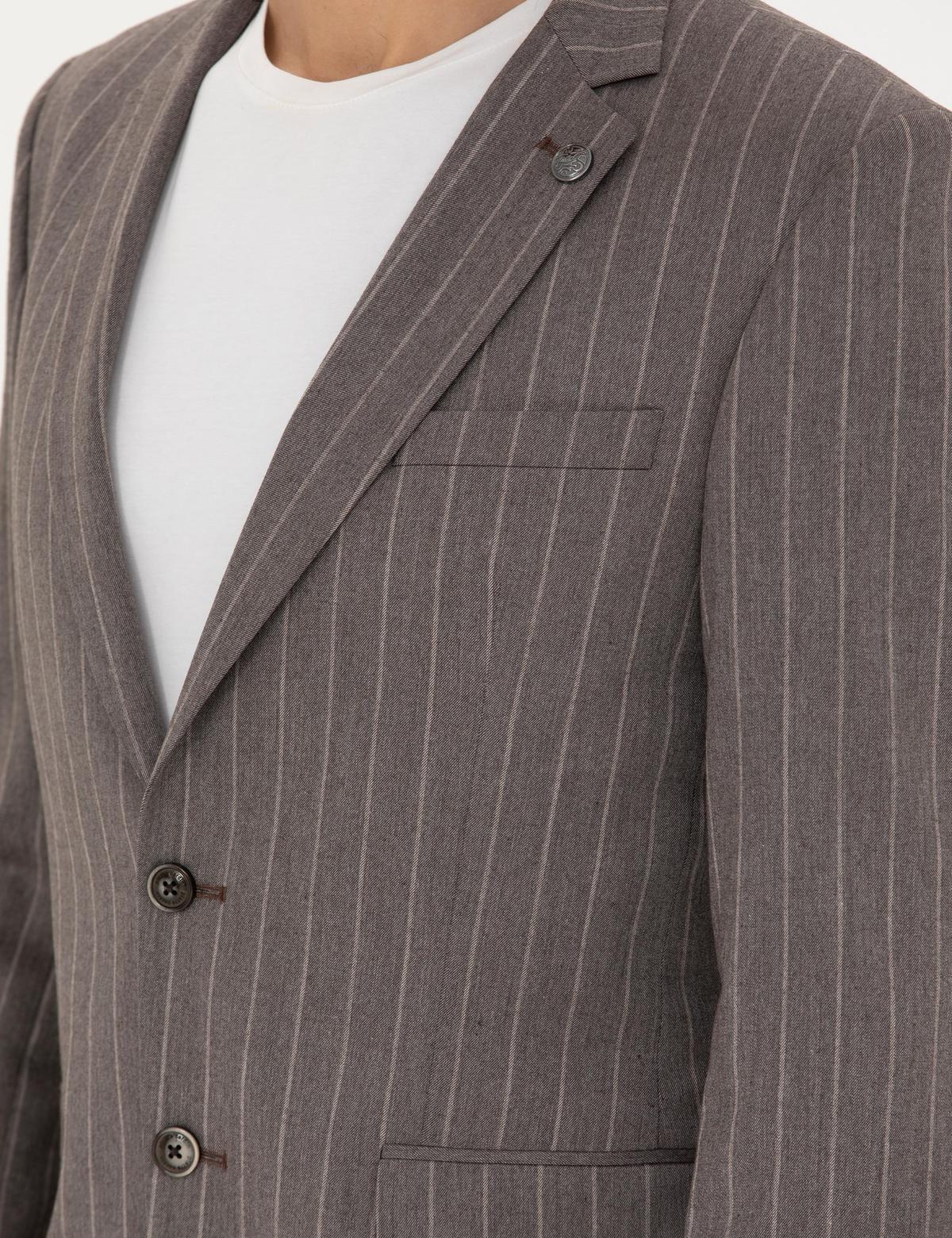 Açık Kahverengi Ex. Slim Fit Çizgili Takım Elbise - 50273543011