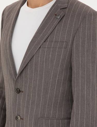 Açık Kahverengi Ex. Slim Fit Çizgili Takım Elbise