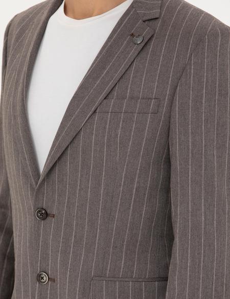 Açık Kahverengi Ex. Slim Fit Çizgili Takım Elbise - 50273543011