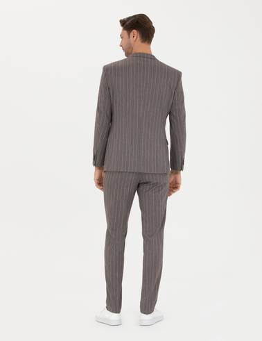 Açık Kahverengi Ex. Slim Fit Çizgili Takım Elbise