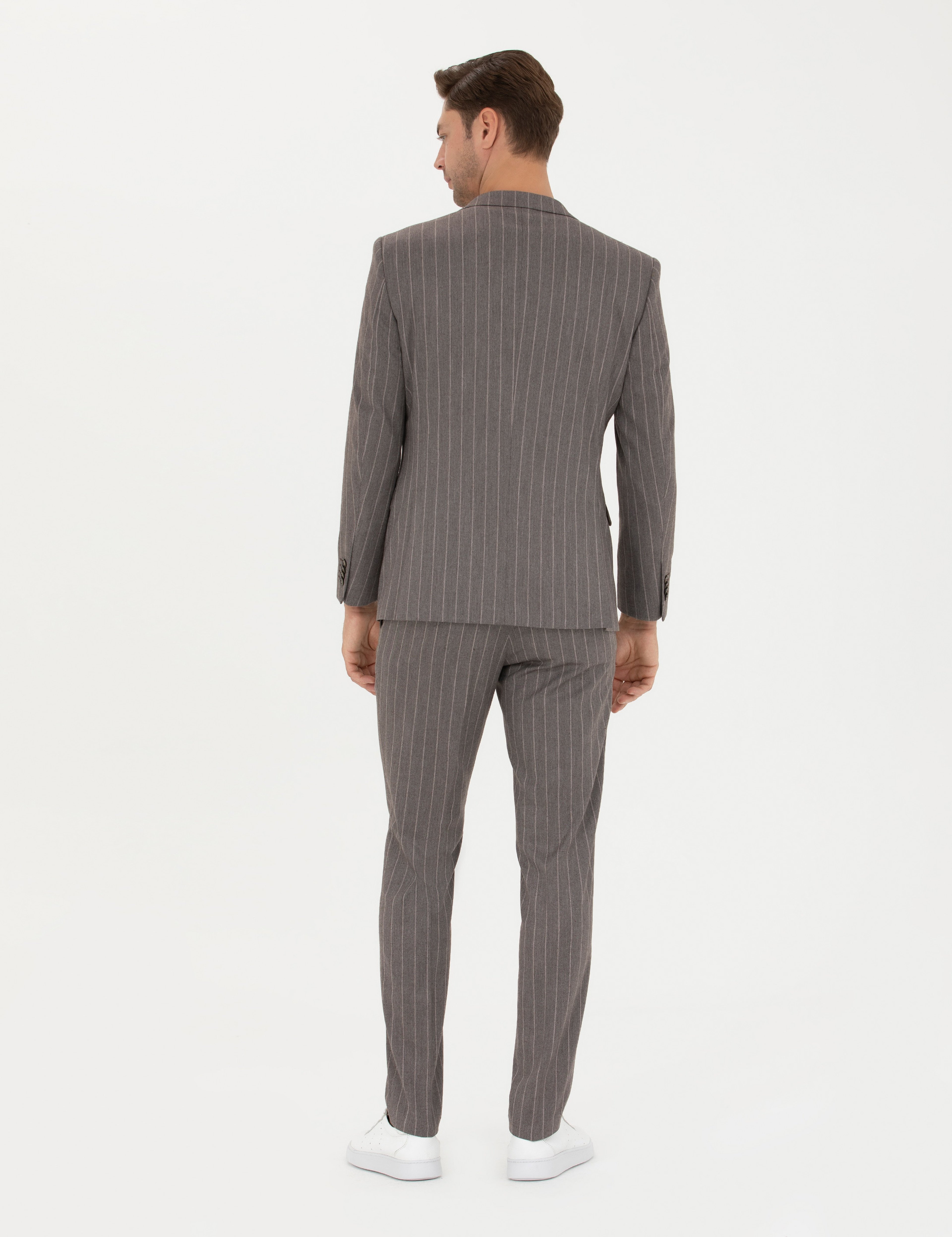 Açık Kahverengi Extra Slim Fit Çizgili Takım Elbise - Image 5