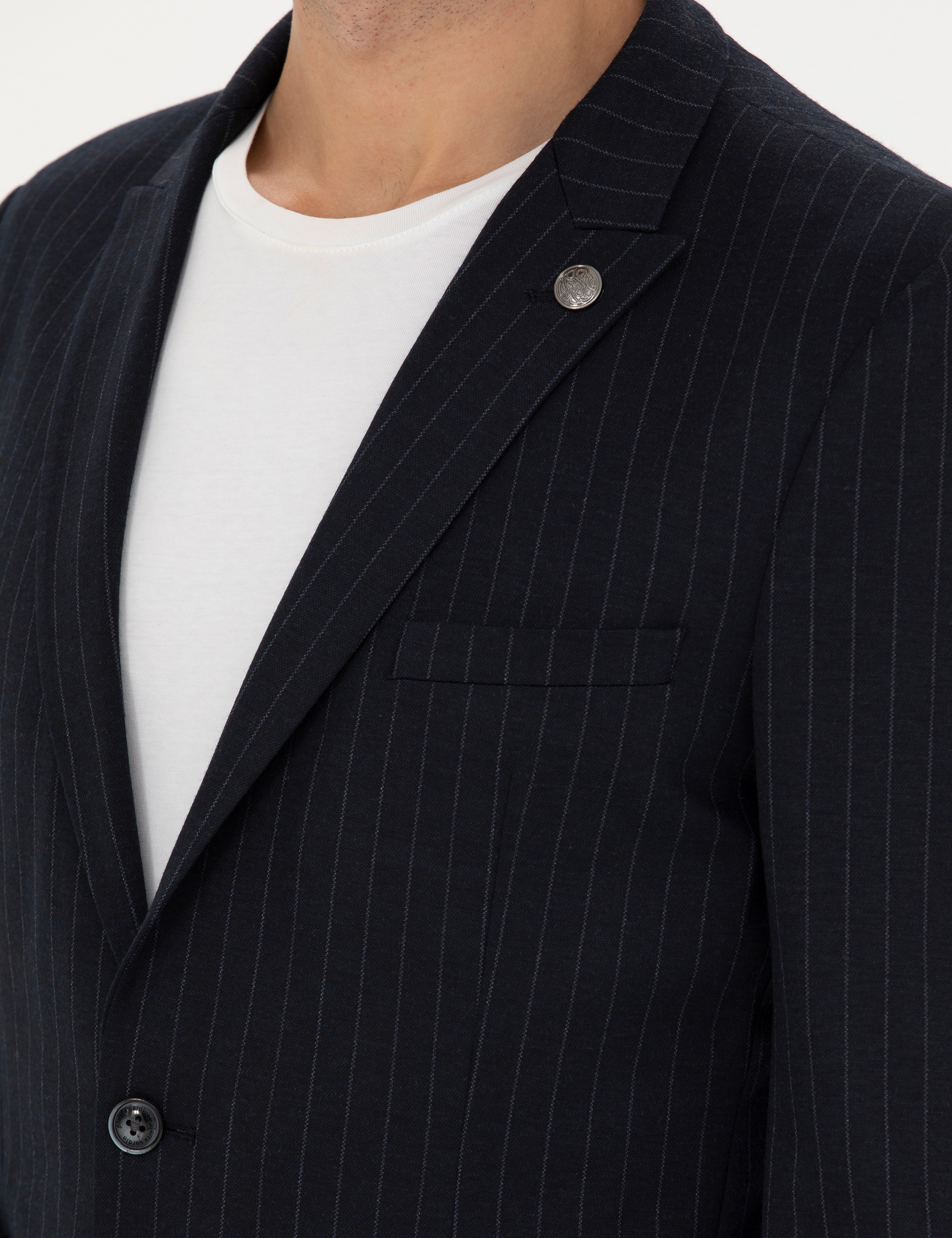 Lacivert Ekstra Slim Fit Yün Karışımlı Çizgili Takım Elbise