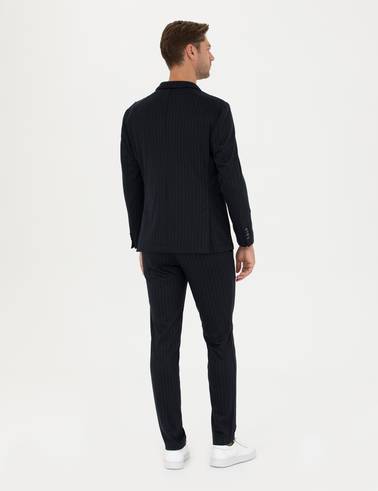 Lacivert Ekstra Slim Fit Yün Karışımlı Çizgili Takım Elbise