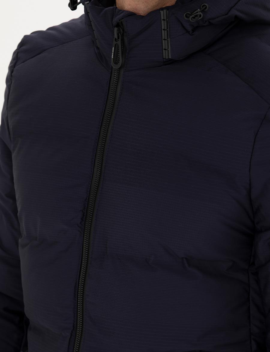 Lacivert Kapüşonlu Şişme Mont