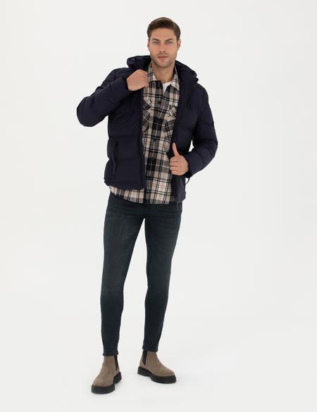 Lacivert Kapüşonlu Şişme Mont - 50275487022