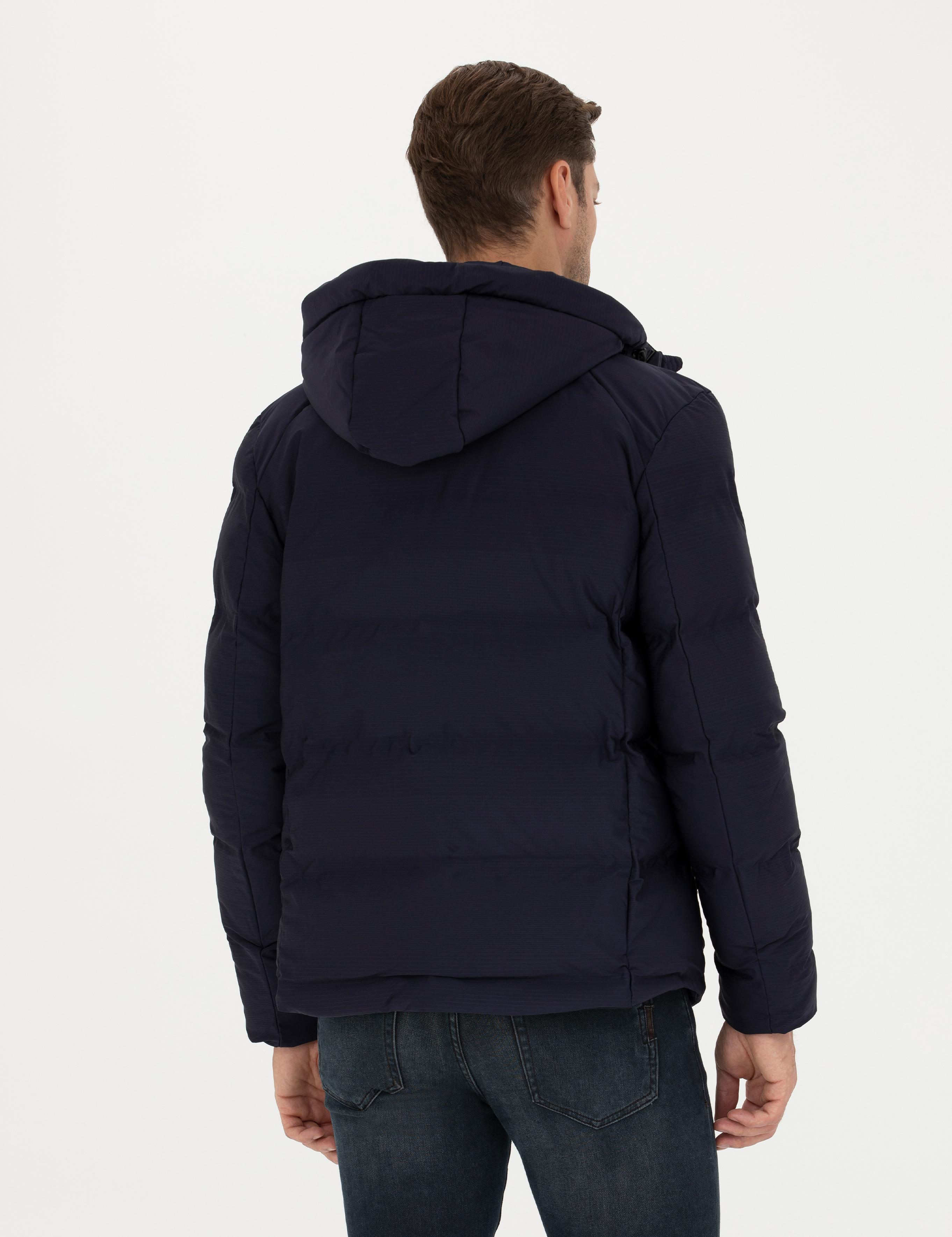 Lacivert Kapüşonlu Şişme Mont