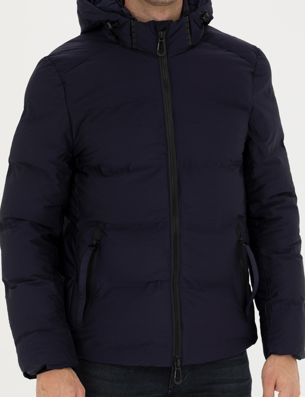 Lacivert Kapüşonlu Şişme Mont - 50275487022