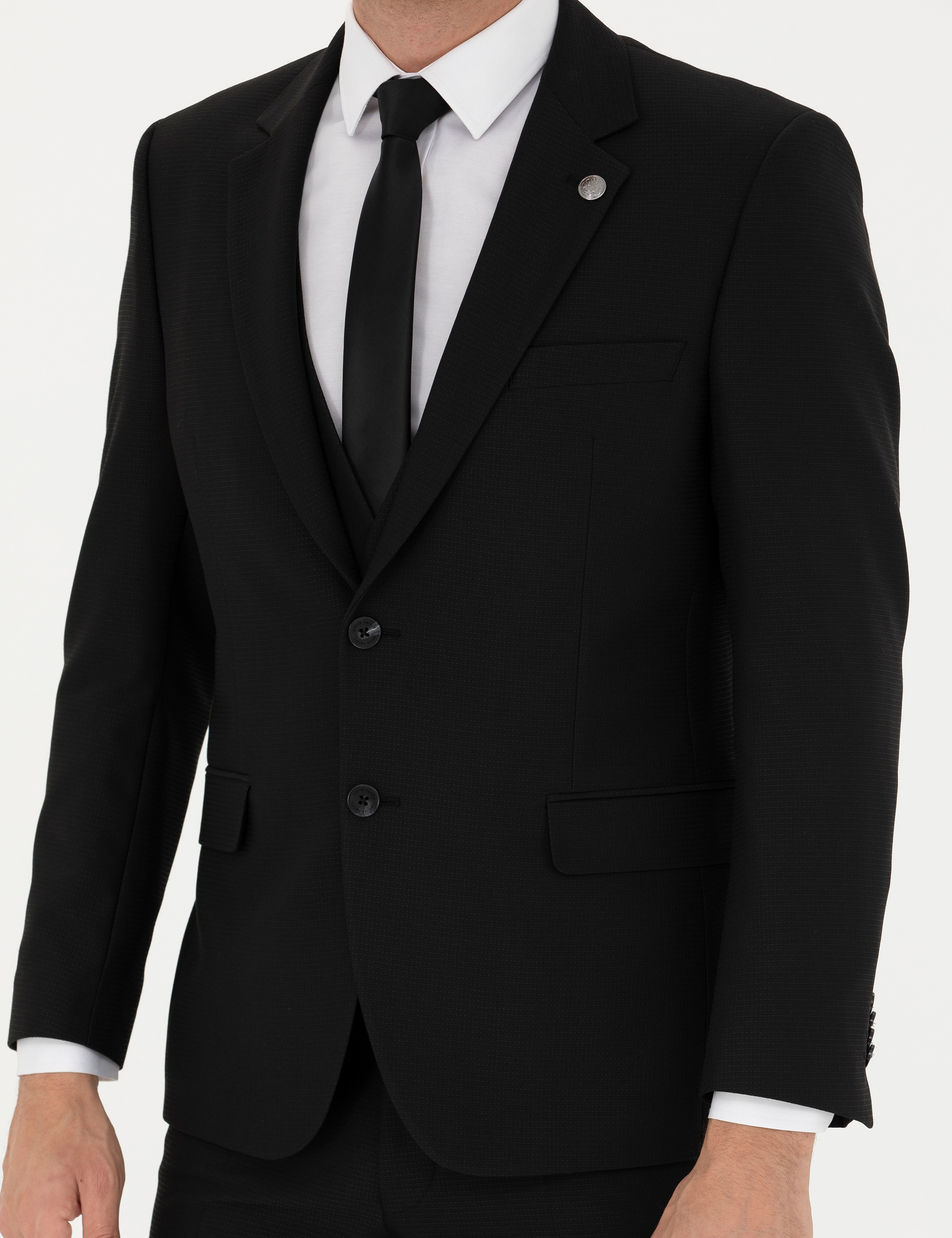 Siyah Slim Fit Yelekli Takım Elbise - Image 7