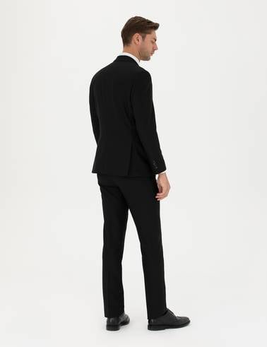 Siyah Slim Fit Yelekli Takım Elbise