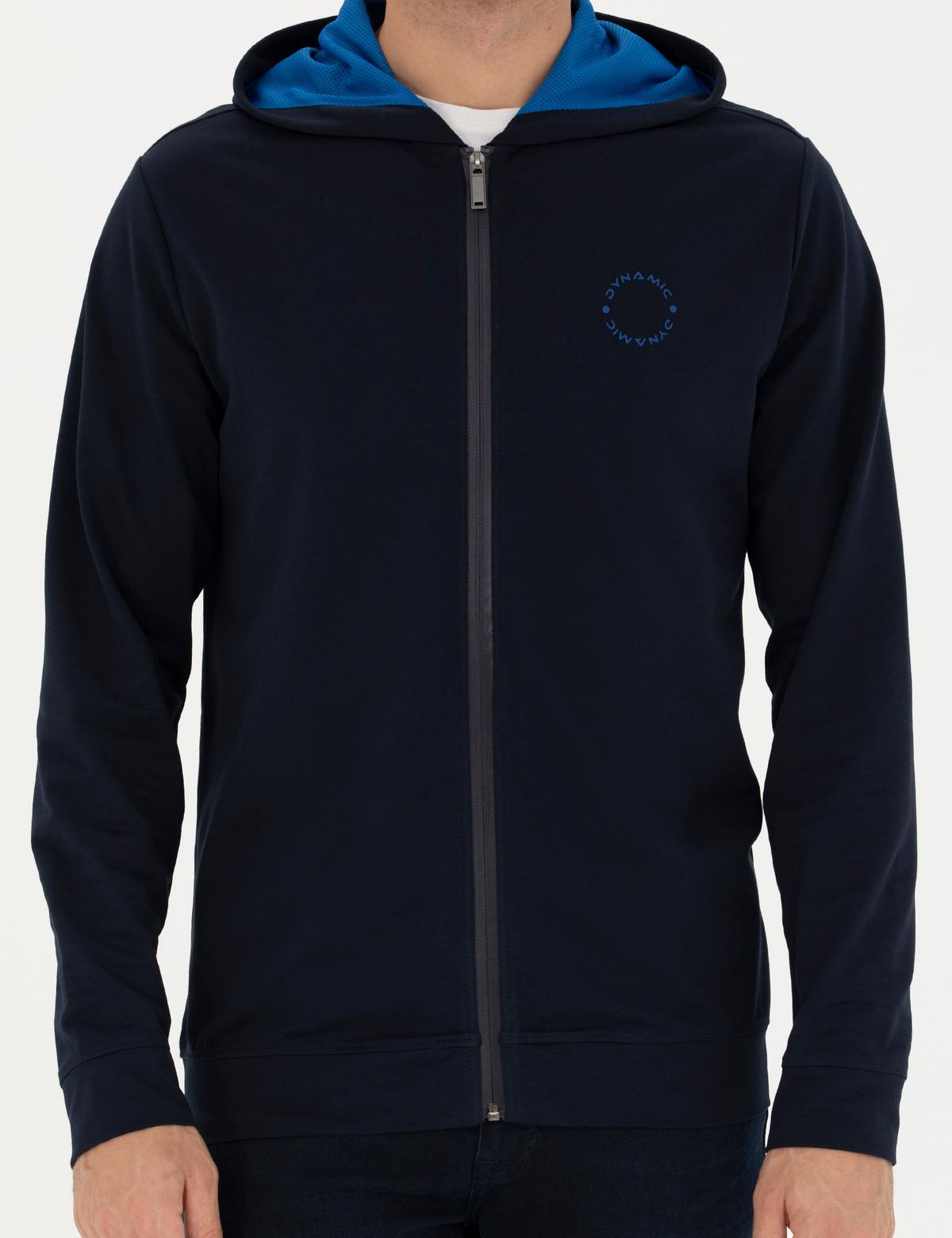 Lacivert Regular Fit Kapüşonlu Örme Hırka - 50275989003