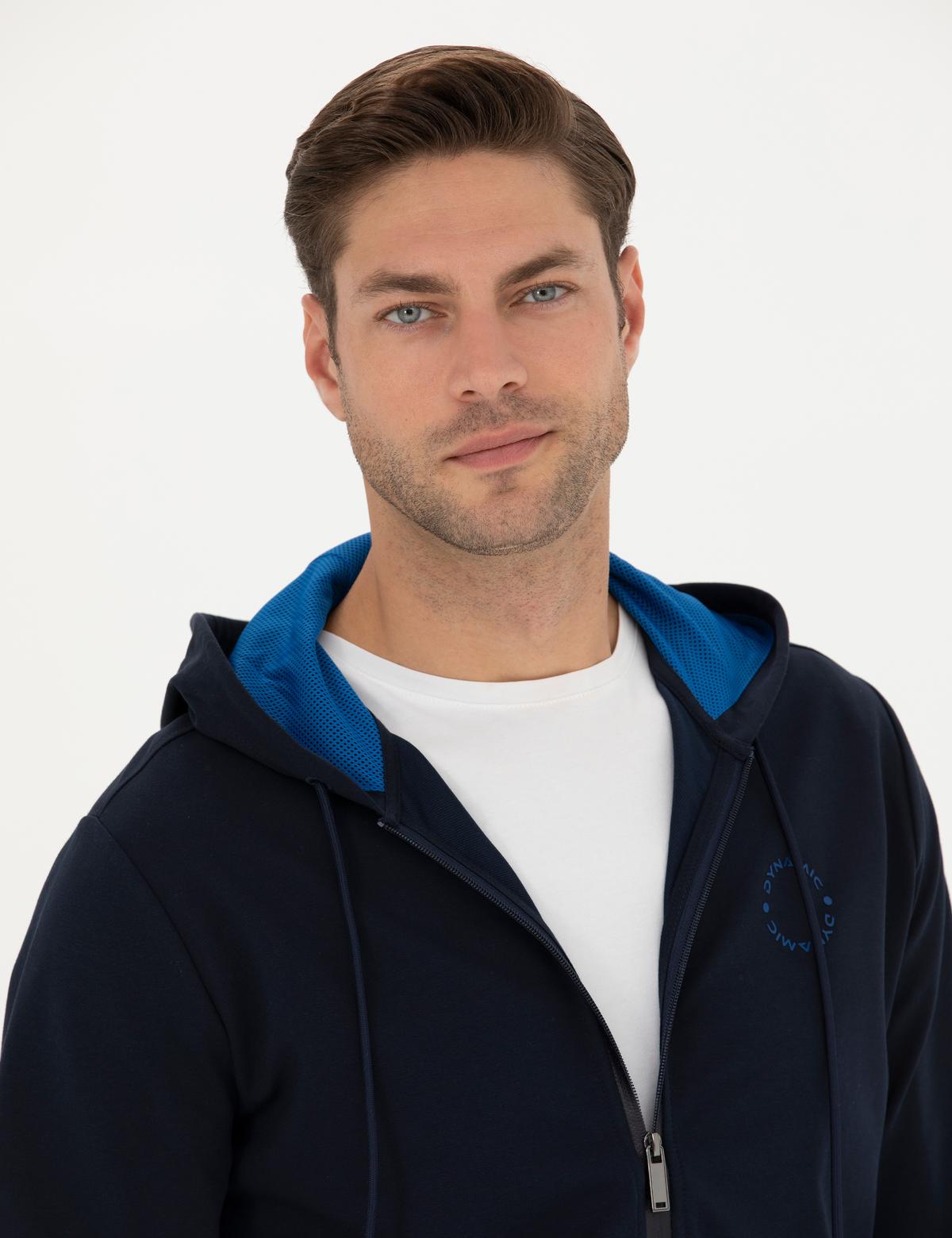 Lacivert Regular Fit Kapüşonlu Örme Hırka - 50275989003