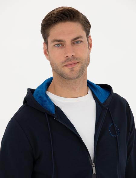 Lacivert Regular Fit Kapüşonlu Örme Hırka - 50275989003