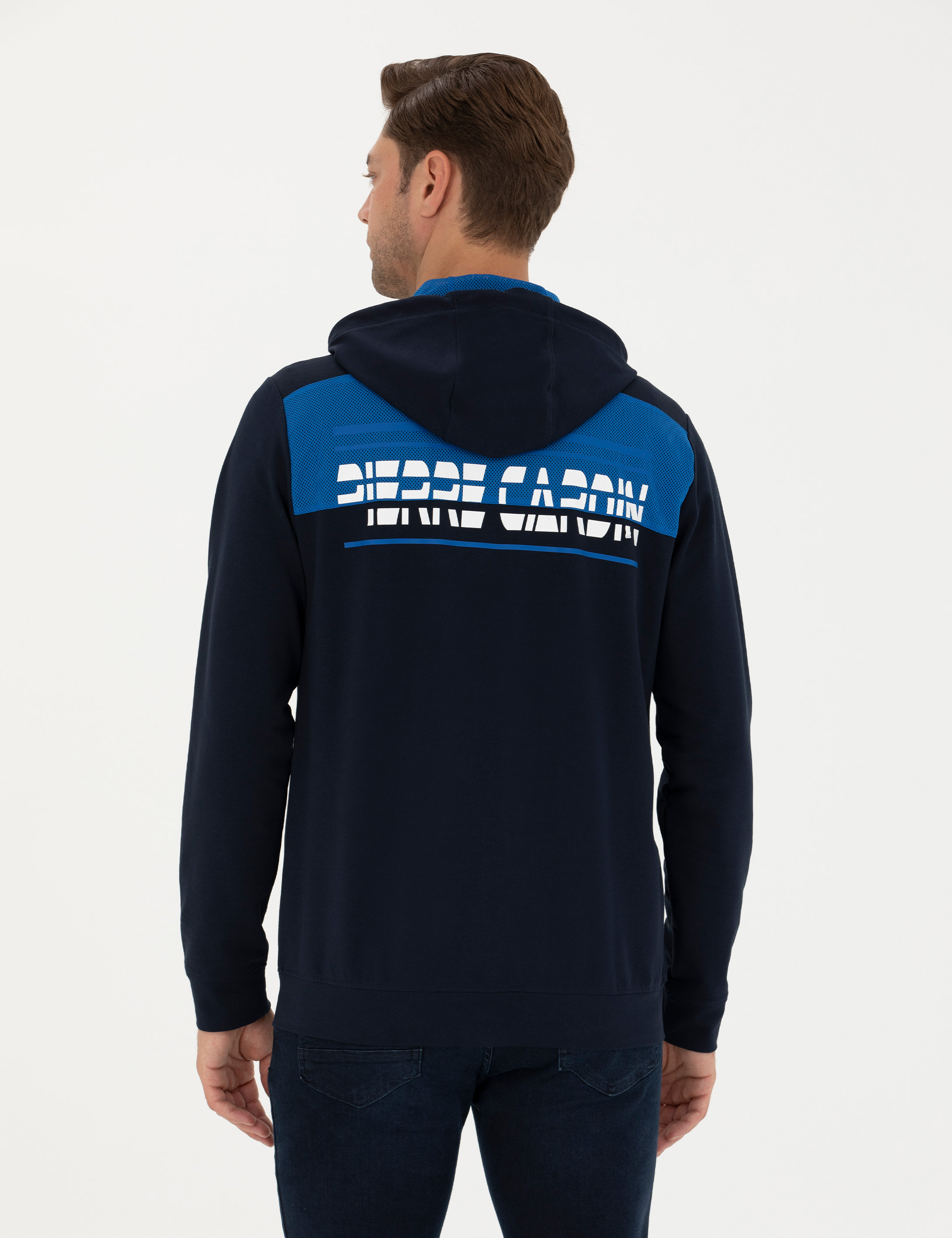 Lacivert Regular Fit Kapüşonlu Örme Hırka - Image 5