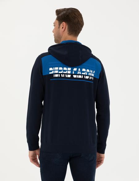 Lacivert Regular Fit Kapüşonlu Örme Hırka - 50275989003