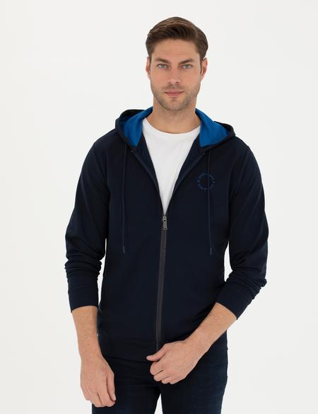 Lacivert Regular Fit Kapüşonlu Örme Hırka - 50275989003