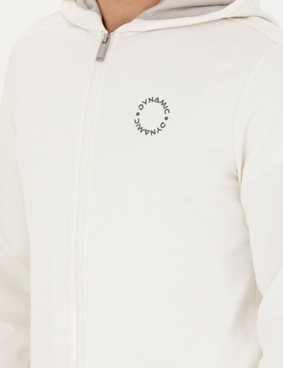 Ekru Regular Fit Kapüşonlu Örme Hırka