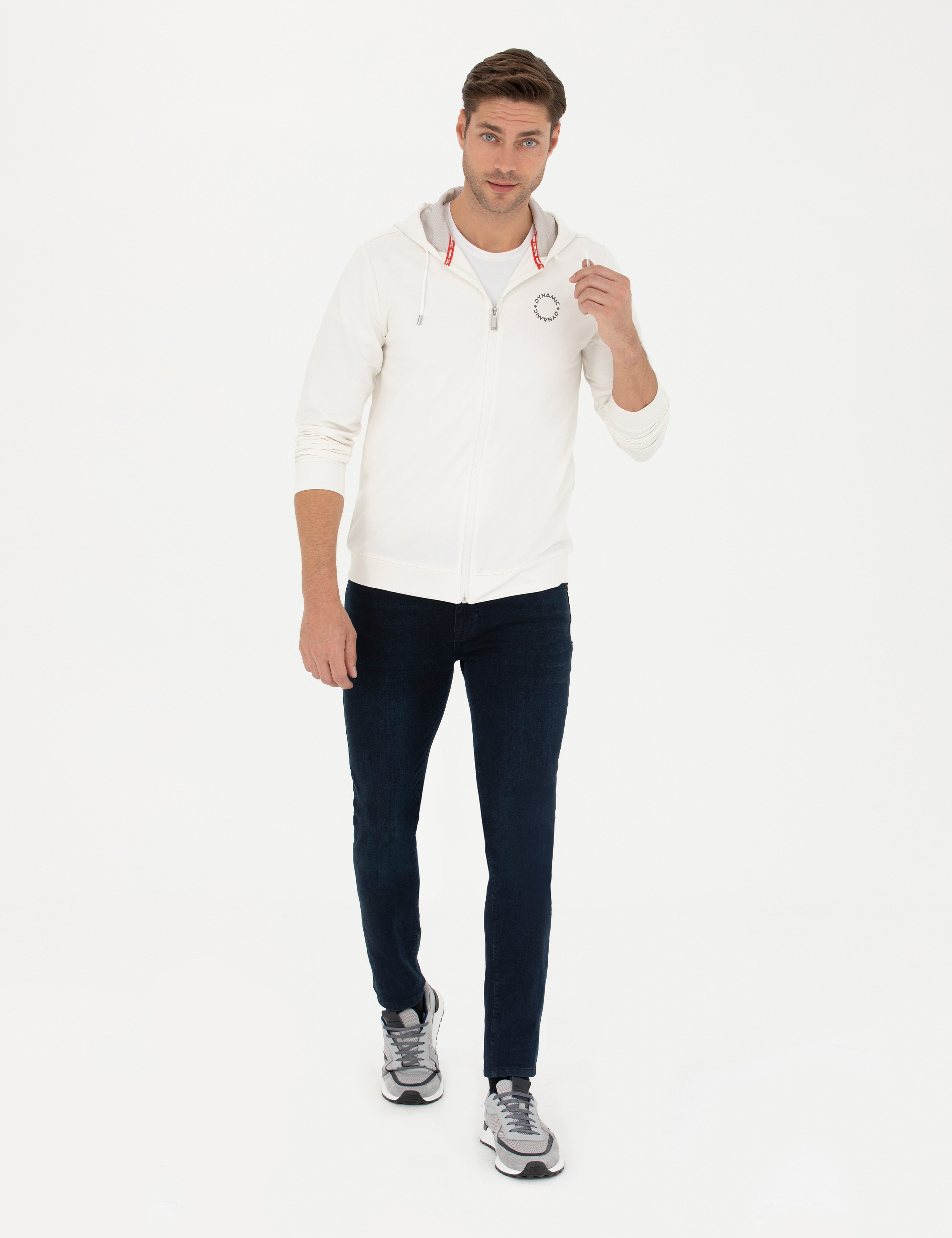Ekru Regular Fit Kapüşonlu Örme Hırka