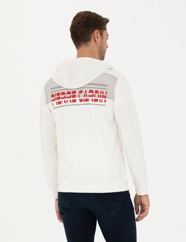 Ekru Regular Fit Kapüşonlu Örme Hırka