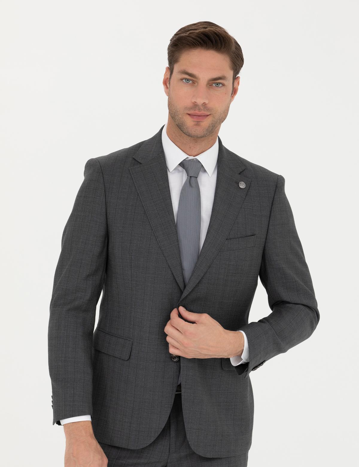 %100 Yün Füme Slim Fit Takım Elbise - 50272783020