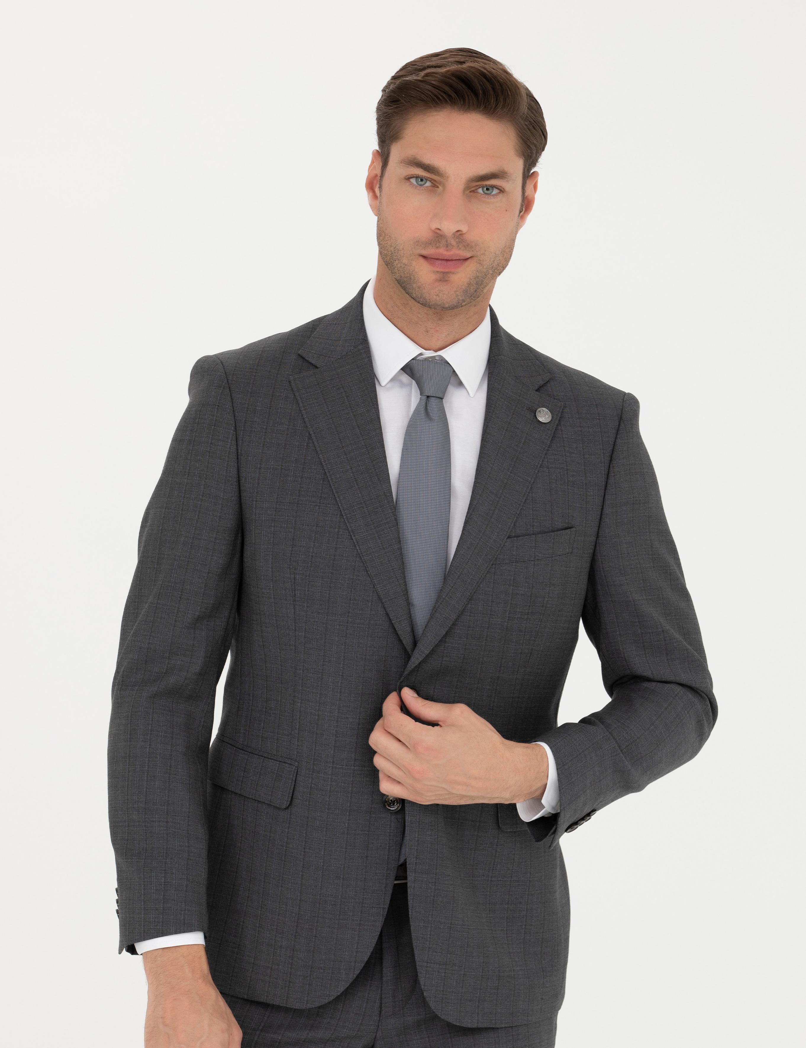 %100 Yün Füme Slim Fit Takım Elbise