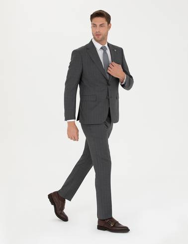 %100 Yün Füme Slim Fit Takım Elbise