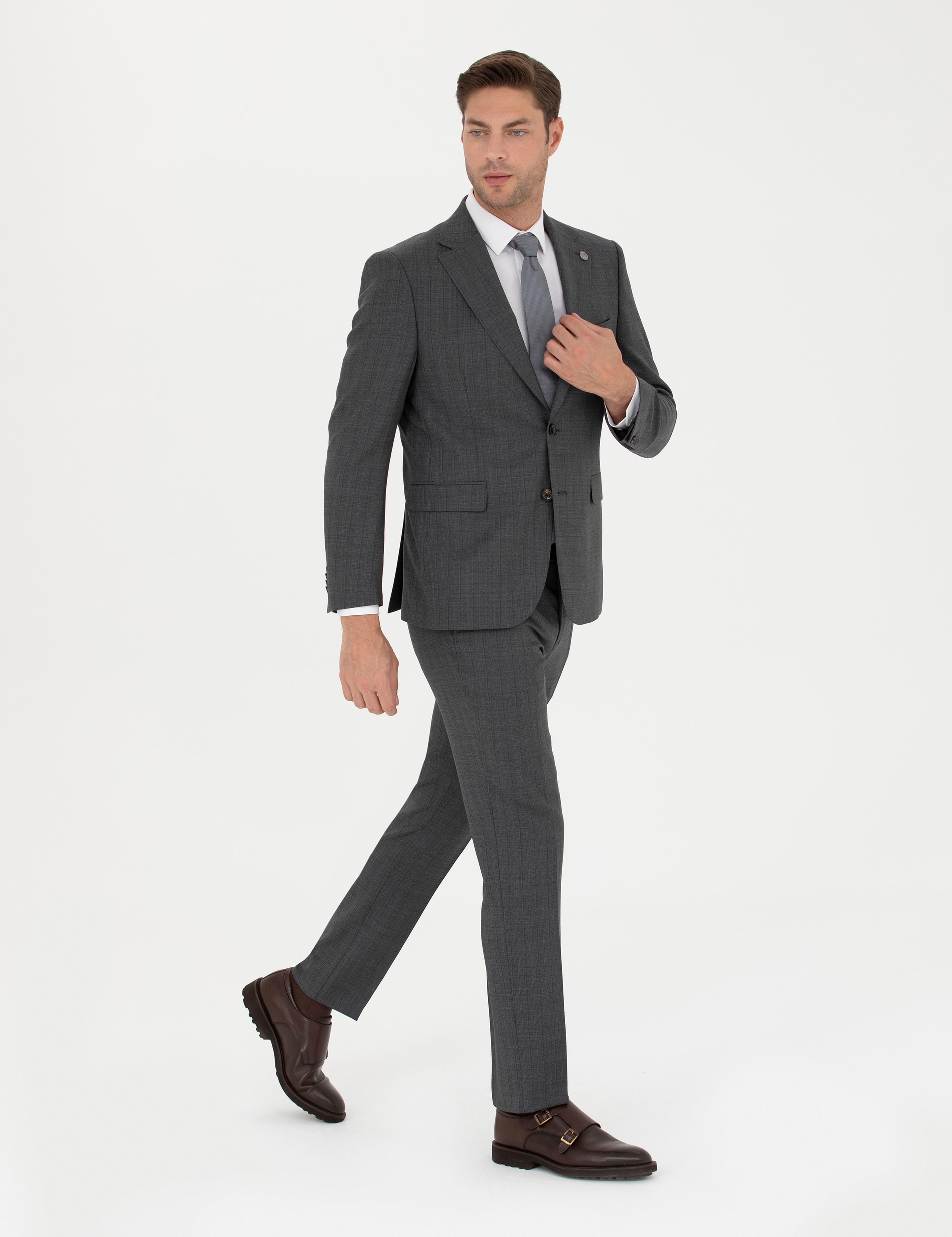 %100 Yün Füme Slim Fit Takım Elbise - Image 4