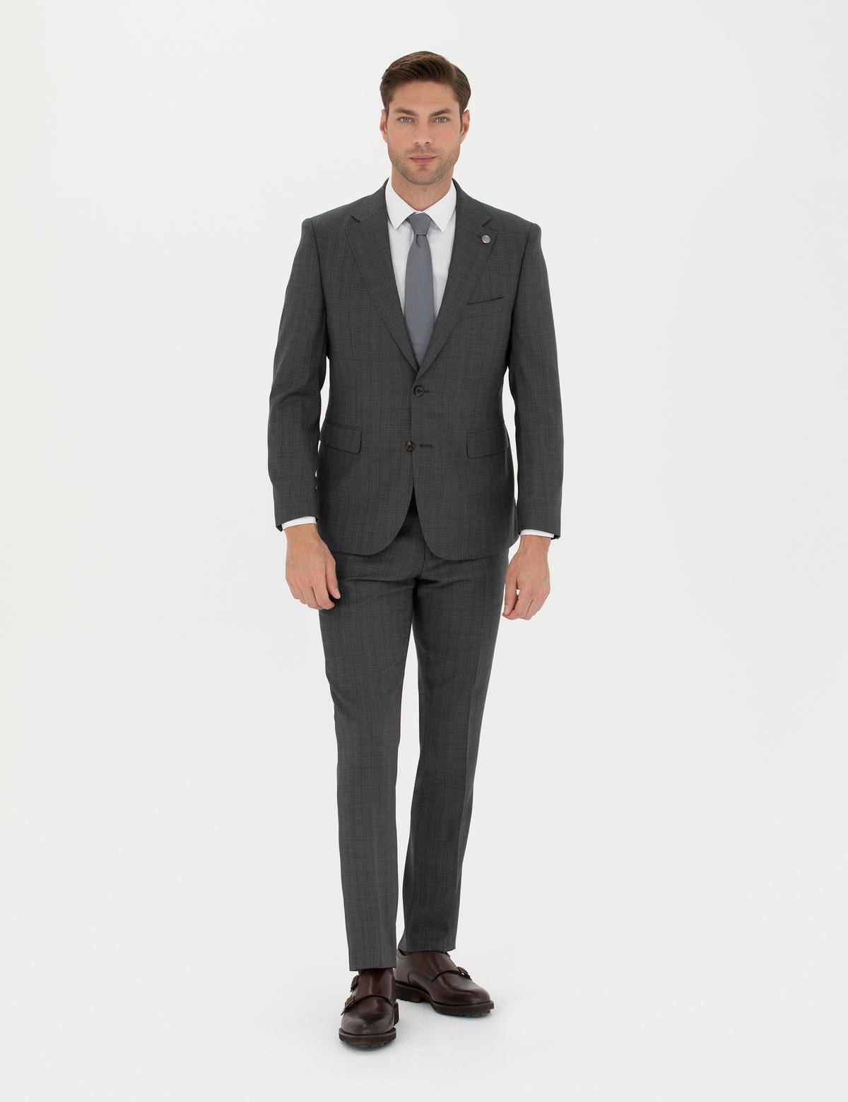 %100 Yün Füme Slim Fit Takım Elbise