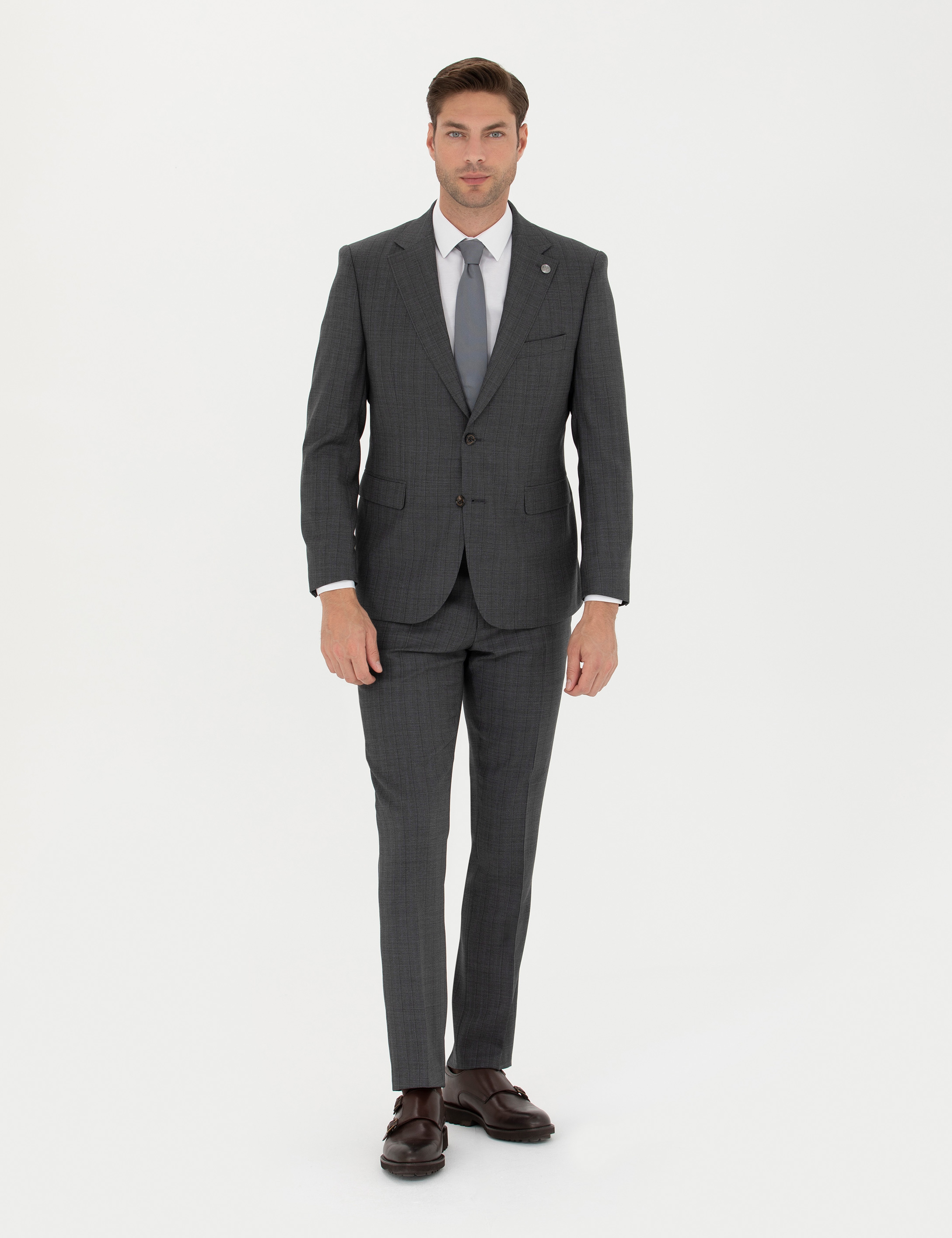 %100 Yün Füme Slim Fit Takım Elbise