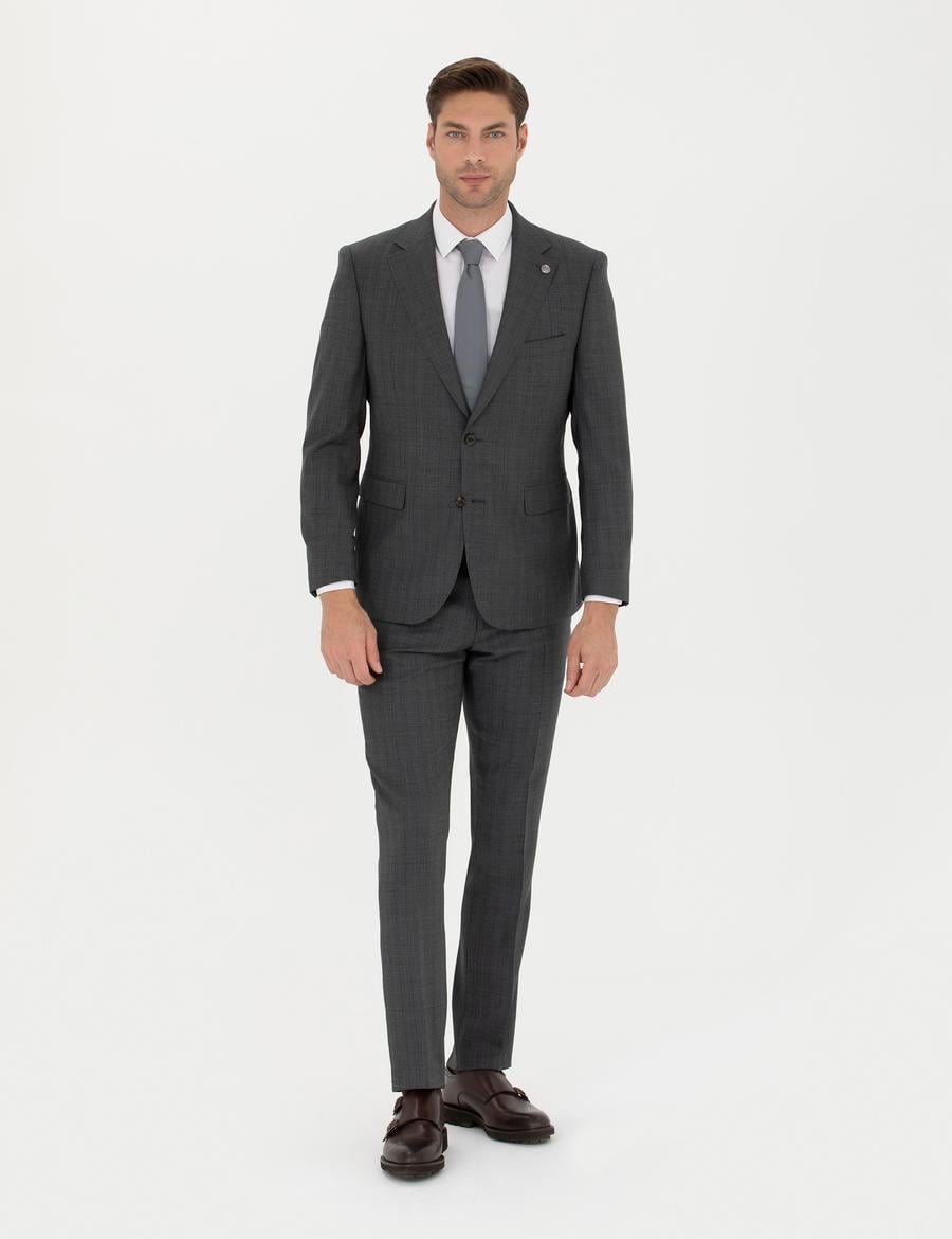 %100 Yün Füme Slim Fit Takım Elbise