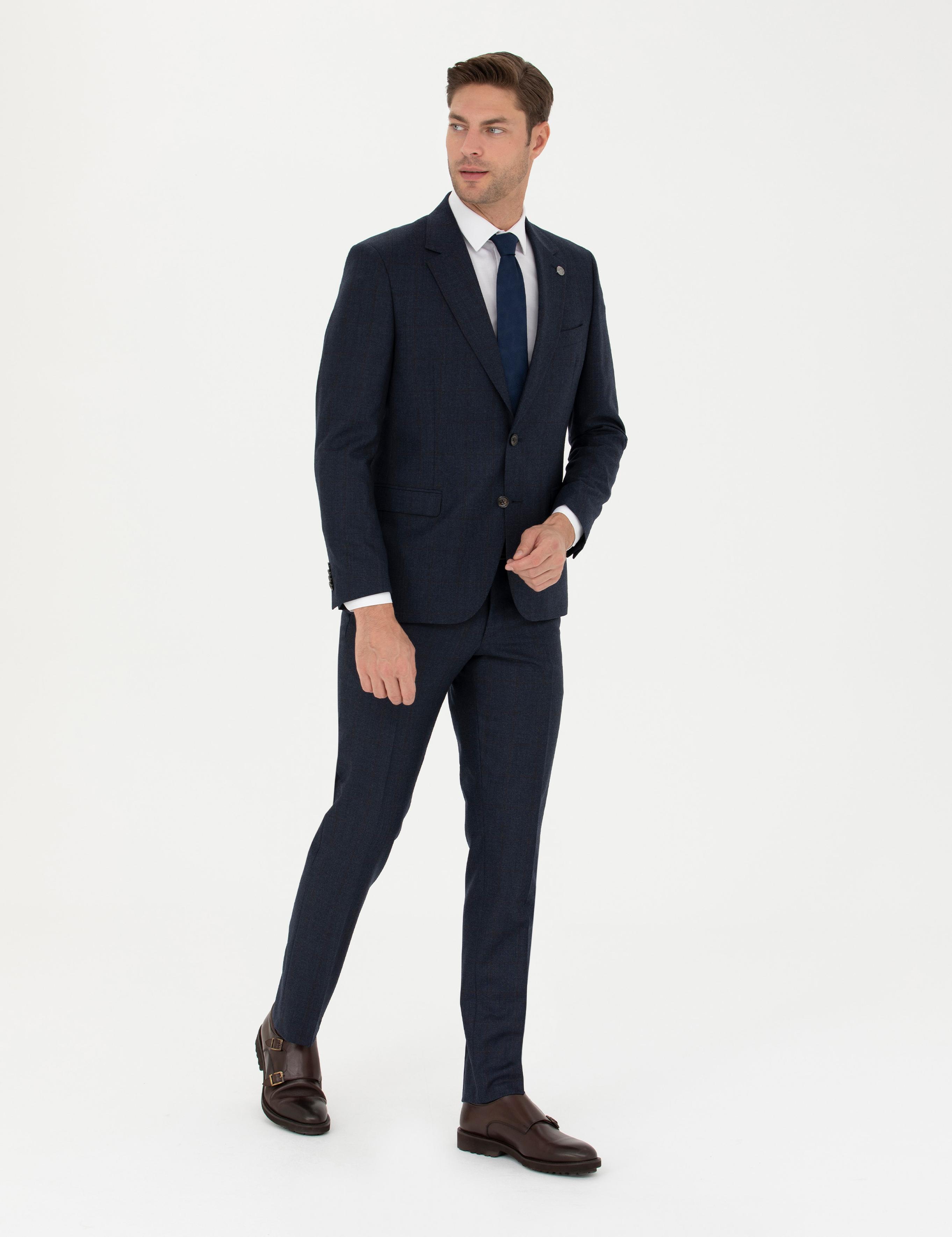 %100 Yün Lacivert Slim Fit Takım Elbise