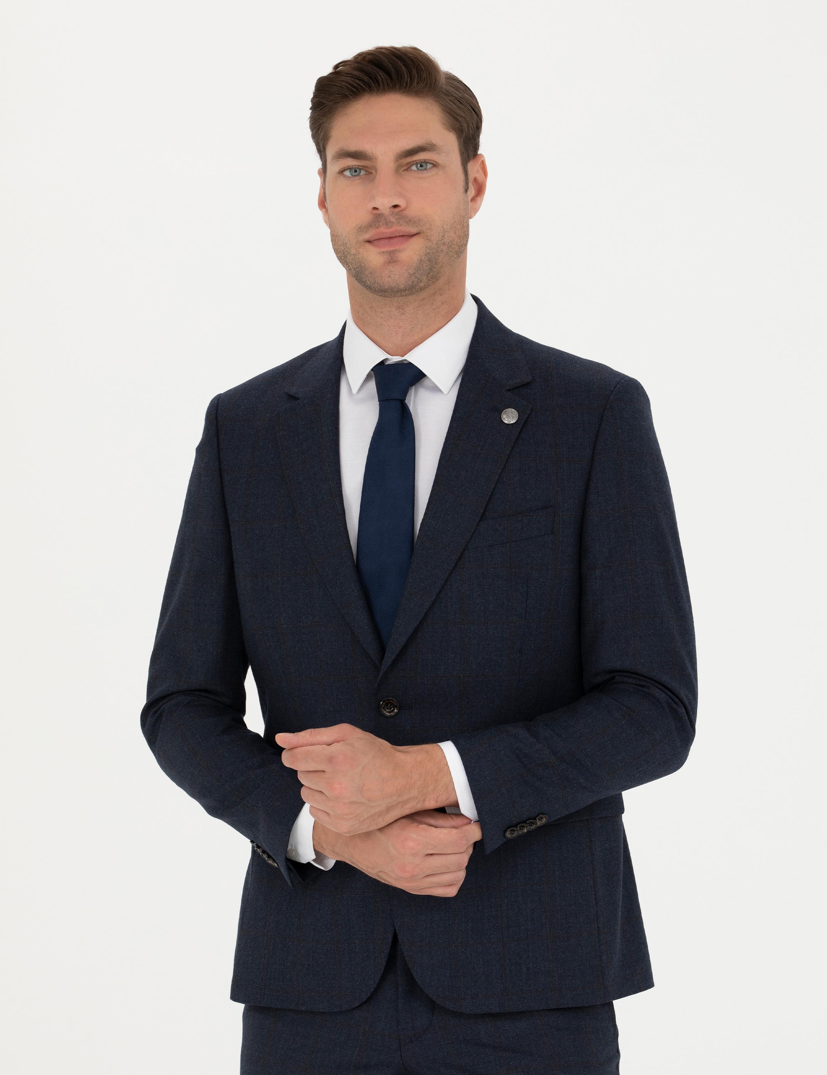 %100 Yün Lacivert Slim Fit Takım Elbise