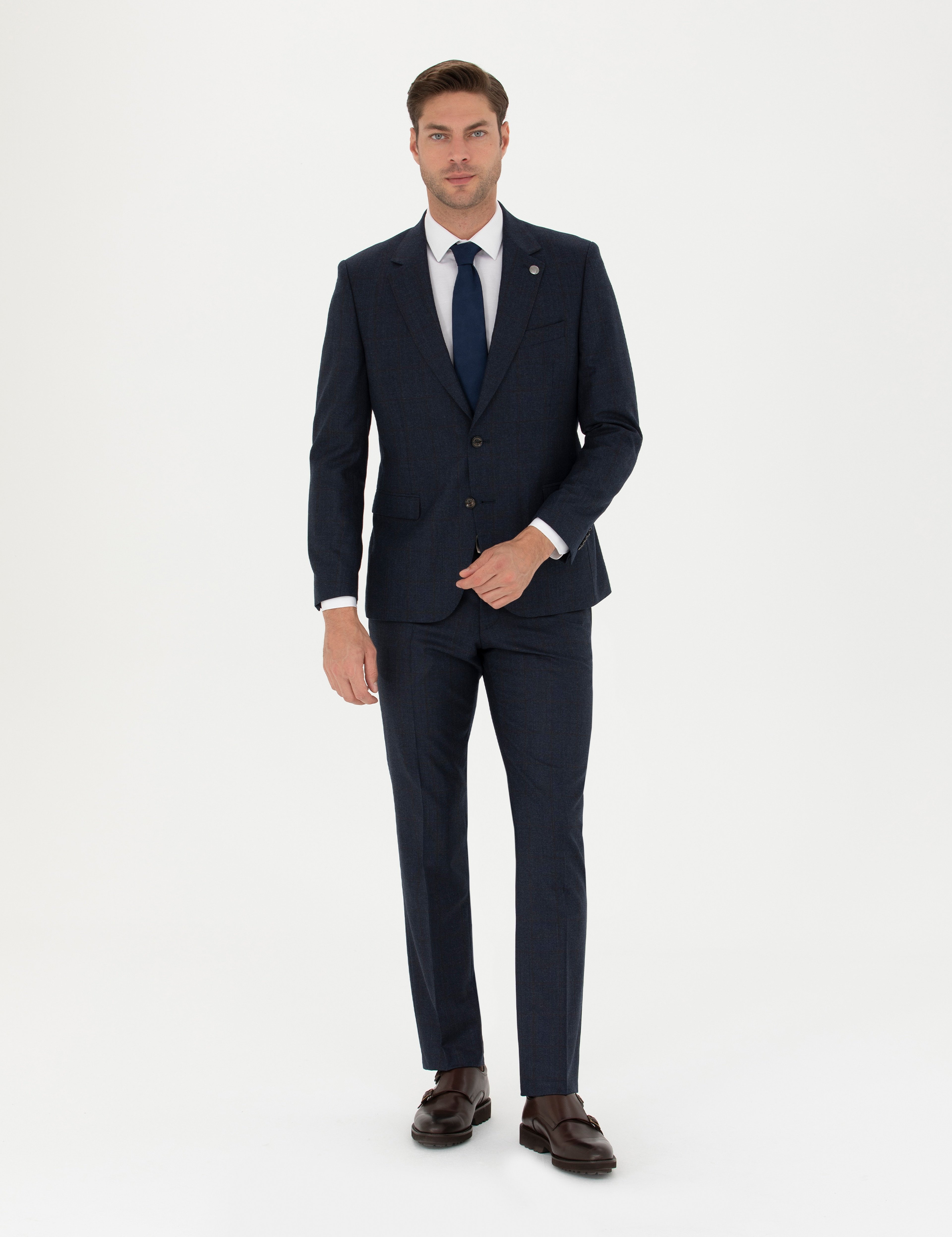 %100 Yün Lacivert Slim Fit Takım Elbise - Image 1