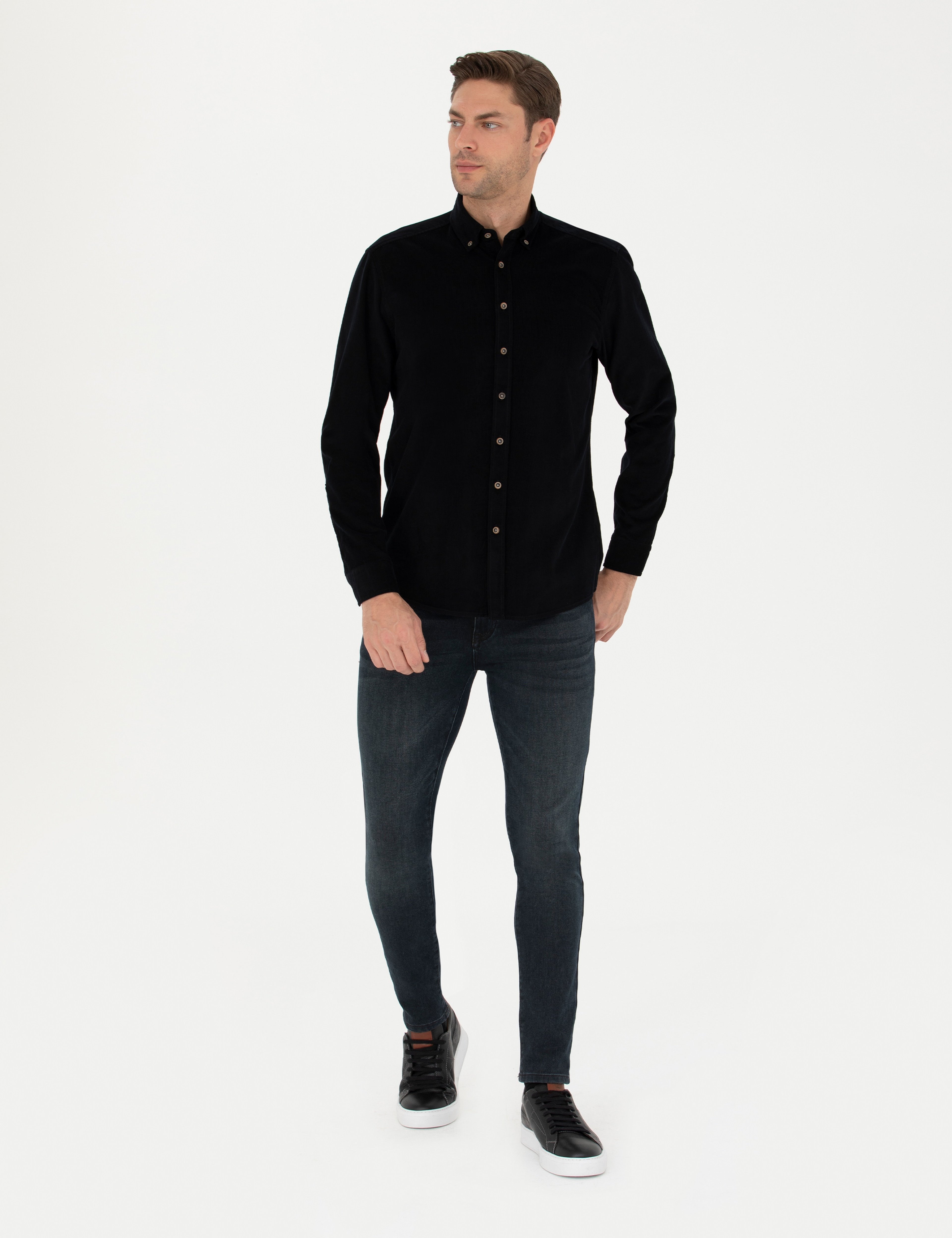 Siyah Regular Fit Uzun Kollu Gömlek - Image 4