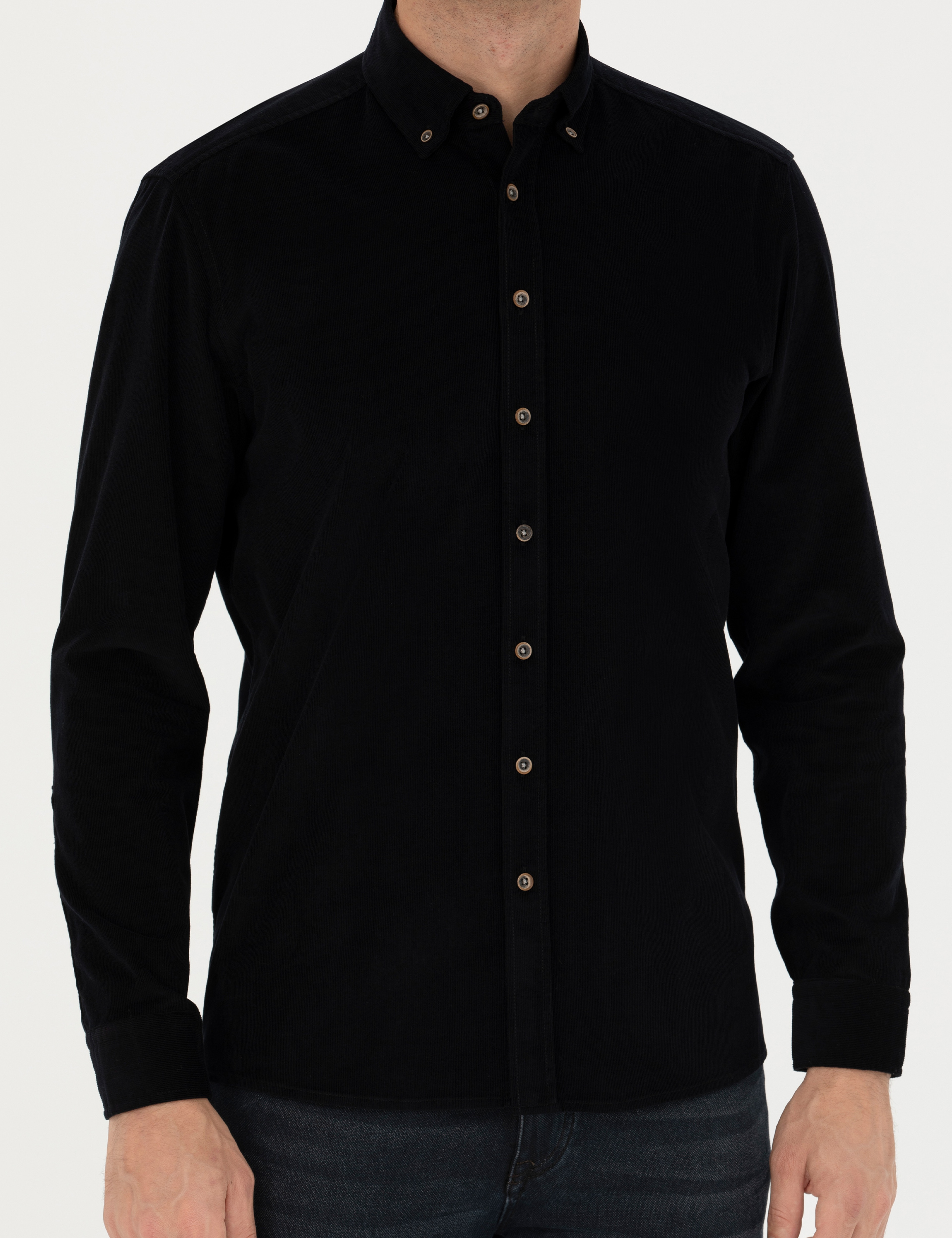 Siyah Regular Fit Uzun Kollu Gömlek - Image 6